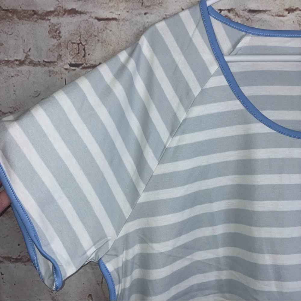 Lake Pima Short Sleeve Pajama Top in Blue Gray Club Stripe Size XL NEW - Picture 2 of 7
